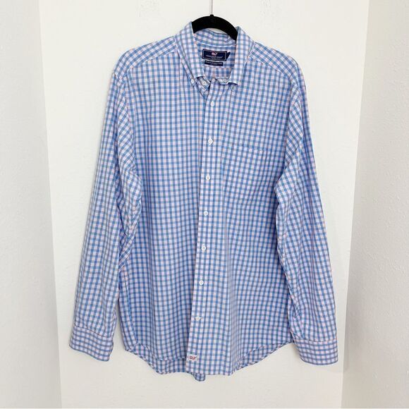 Vineyard Vines Slim Fit Murray Gingham Blue & Pink Button Down - Picture 1 of 8